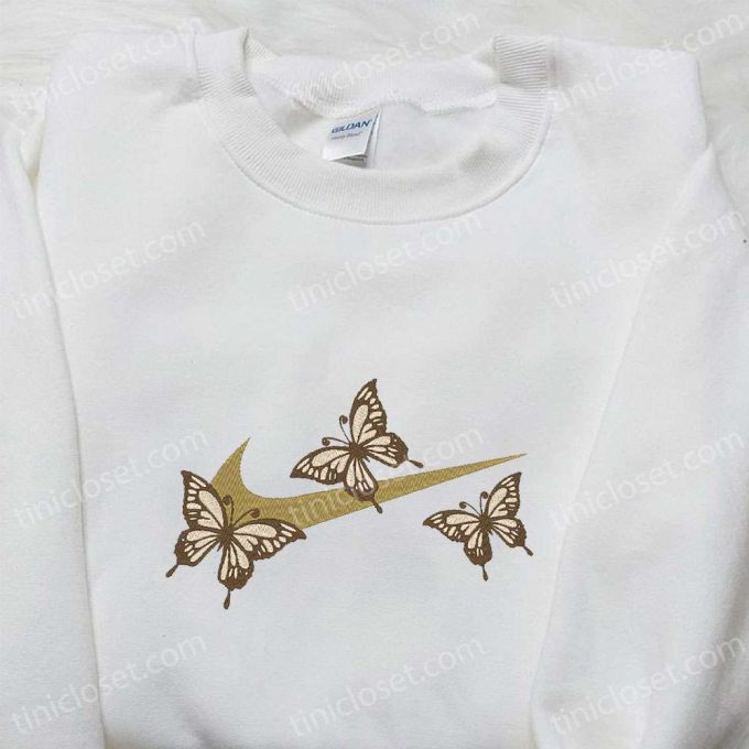 Nike Embroidered Shirt & Hoodie: Butterflies x Swoosh Design Animal Theme Custom T-shirt Option