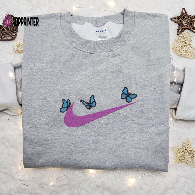 Stylish Butterfly x Nike Embroidered Sweatshirt – Perfect Nike Inspired Gift for Birthdays