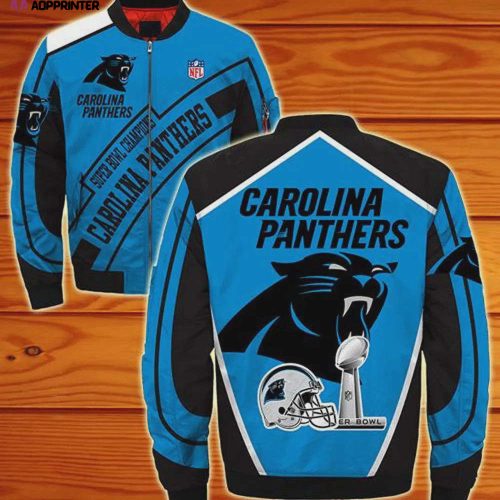 Carolina Panthers Players Pattern Bomber Jacket – Blue And Black