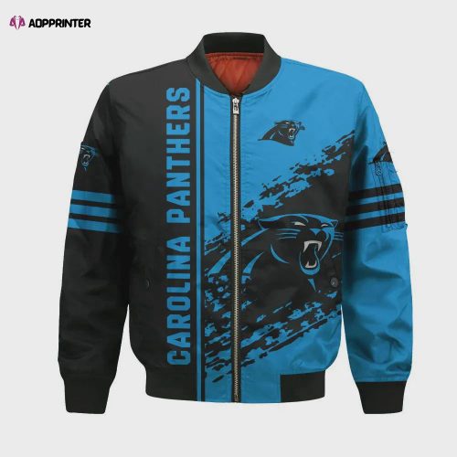 Carolina Panthers Curve Pattern Bomber Jacket – Blue Black