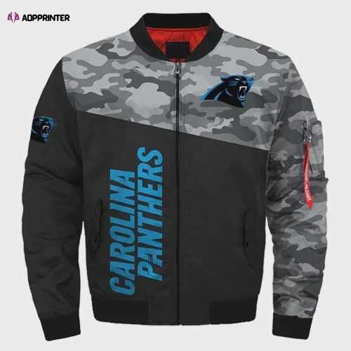 Carolina Panthers Grass Logo Pattern Bomber Jacket – Black Blue