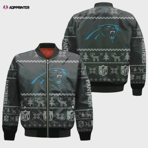 Carolina Panthers Christmas Pattern Bomber Jacket – Blue