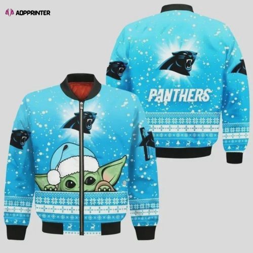 Carolina Panthers Curve Pattern Bomber Jacket – Blue Black