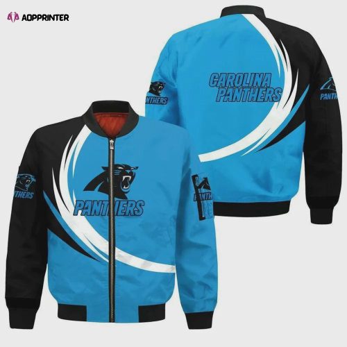 Carolina Panthers Bomber Jacket 3D Printed Logo Pattern In Team Colours