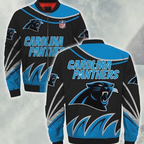 Carolina Panthers Grass Logo Pattern Bomber Jacket – Black Blue