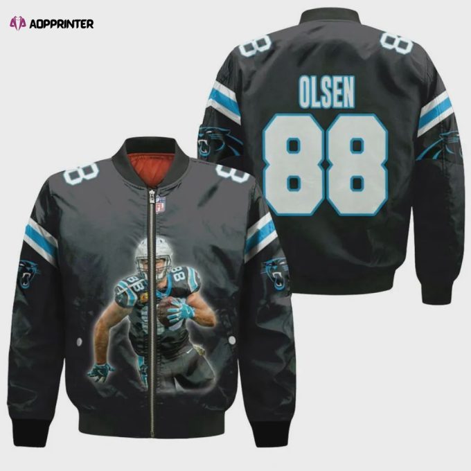 Carolina Panthers Greg Olsen Pattern Bomber Jacket – Black