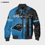 Carolina Panthers Heart ECG Line Pattern Bomber Jacket – Blue Black