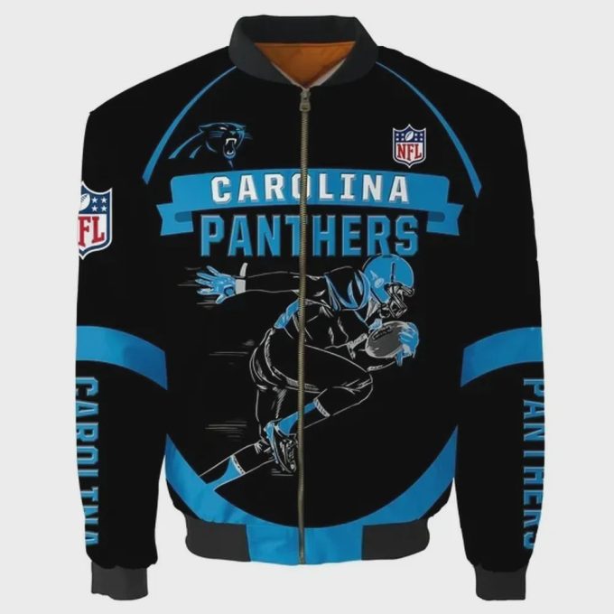 Carolina Panthers Player Running Pattern Bomber Jacket – Black And Blue