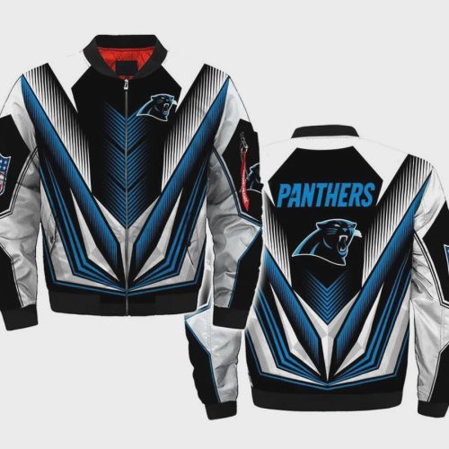 Carolina Panthers Team Logo Pattern Bomber Jacket – Blue