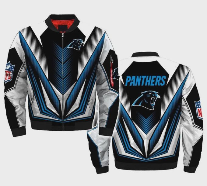 Carolina Panthers Team Logo Pattern Bomber Jacket – Blue