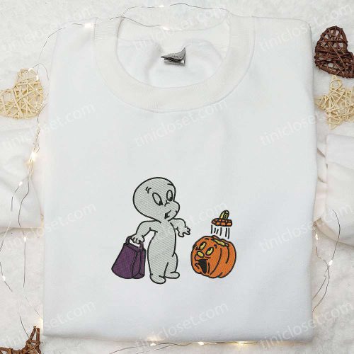 Casper Ghost Halloween Pumpkin Embroidered Shirt – Best Halloween Gift for a Spooky Season