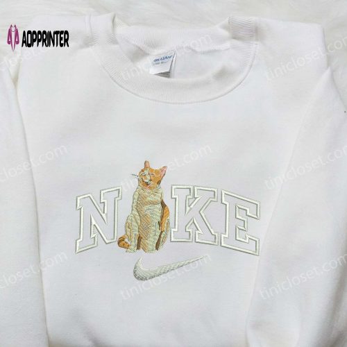 Cute Cat x Nike Embroidered Shirt: Animal & Custom Nike Tee Perfect for Cat Lovers