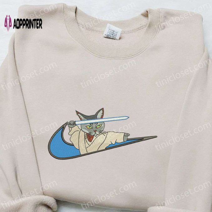 Cartoon Cat with Sword x Swoosh Embroidered Hoodie & Nike Inspired Shirt