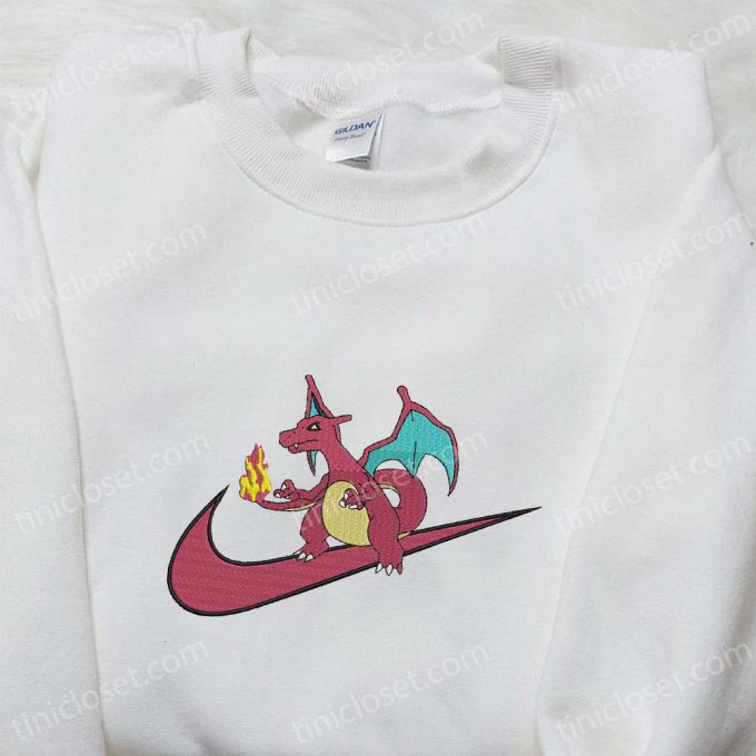 Charizard x Nike Anime Sweatshirt Pokemon & Nike Inspired Embroidered Shirt