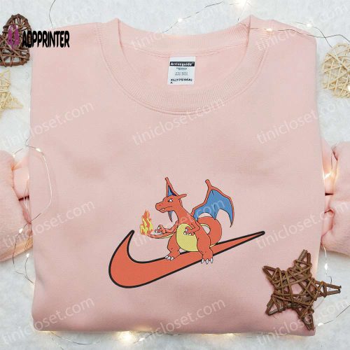 Charizard x Swoosh Anime Embroidered Sweatshirt – Nike Inspired Hoodie Perfect Birthday Gift for Family