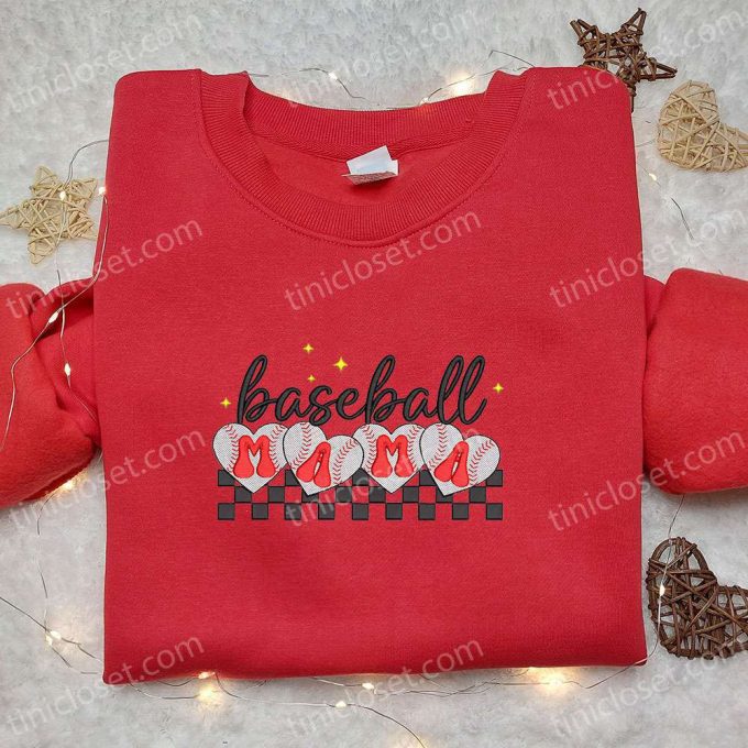 Checkered Softball Mama Embroidered Shirt & Hoodie: Perfect Mother’s Day Gift for Mom