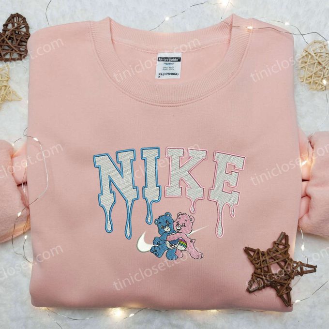 Cheer & Grumpy Bear x Nike Embroidered Shirt – Custom Cartoon Care Bear Tee