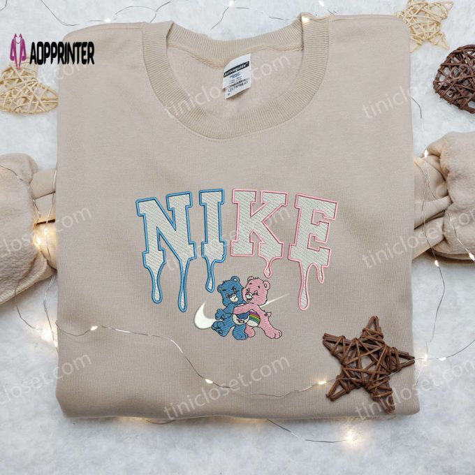 Cheer & Grumpy Bear x Nike Embroidered Shirt – Custom Cartoon Care Bear Tee