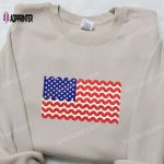 Chevron Stripe American Flag Embroidered Shirt – Perfect National Day Gift!