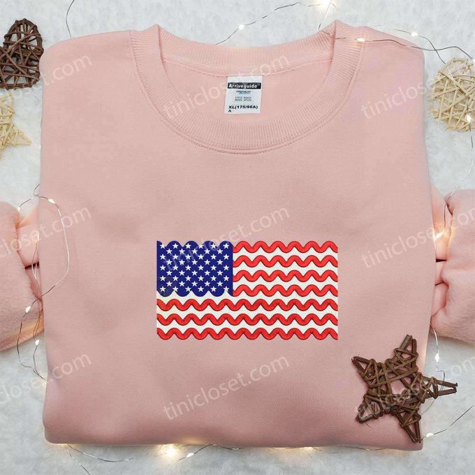 Chevron Stripe American Flag Embroidered Shirt – Perfect National Day Gift!