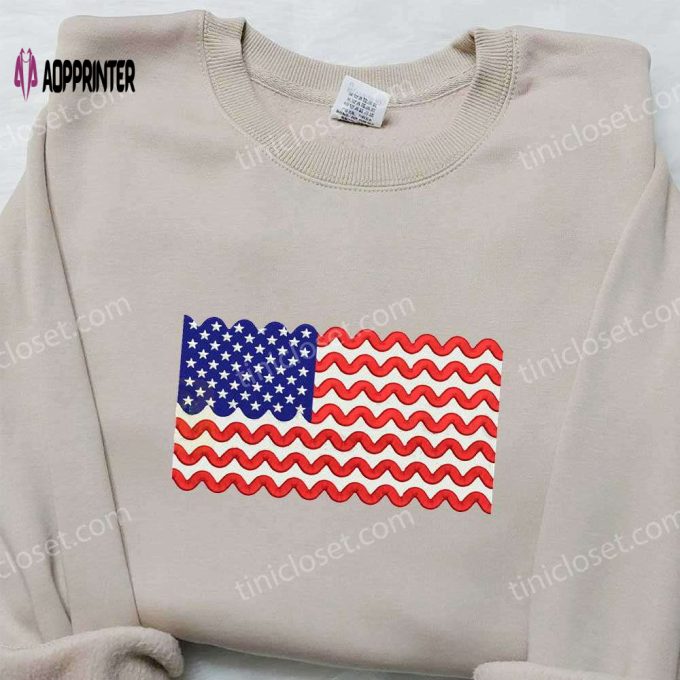 Chevron Stripe American Flag Embroidered Shirt – Perfect National Day Gift!