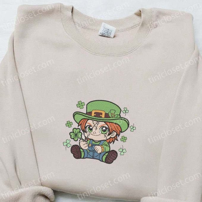 Chibi Chucky Shamrock Embroidered Shirt & Hoodie: Best Saint Patrick s Day Gift Ideas