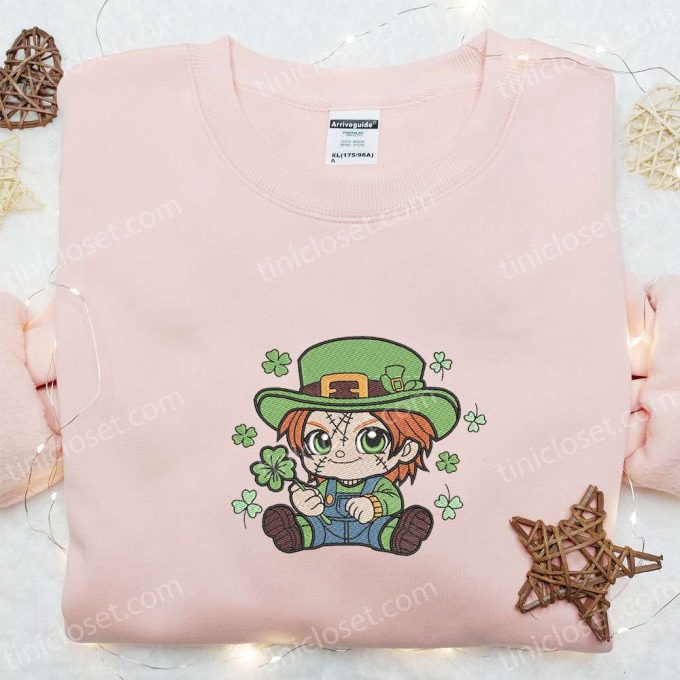 Chibi Chucky Shamrock Embroidered Shirt & Hoodie: Best Saint Patrick s Day Gift Ideas