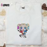 Chibi Harley Quinn Embroidered Sweatshirt: Movie Hoodie Best Halloween Gifts