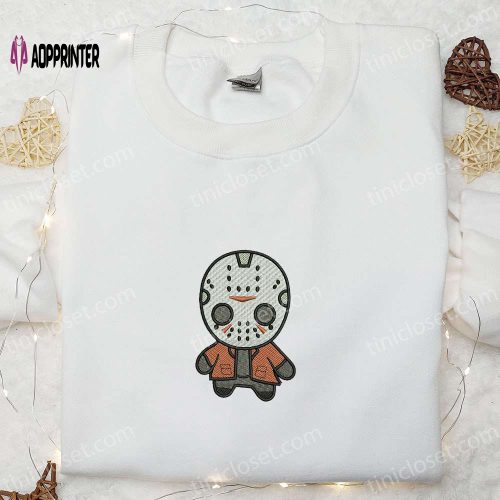 Chibi Jason Embroidered Hoodie Friday the 13th Horror Characters Sweatshirt Funny Halloween T-shirt