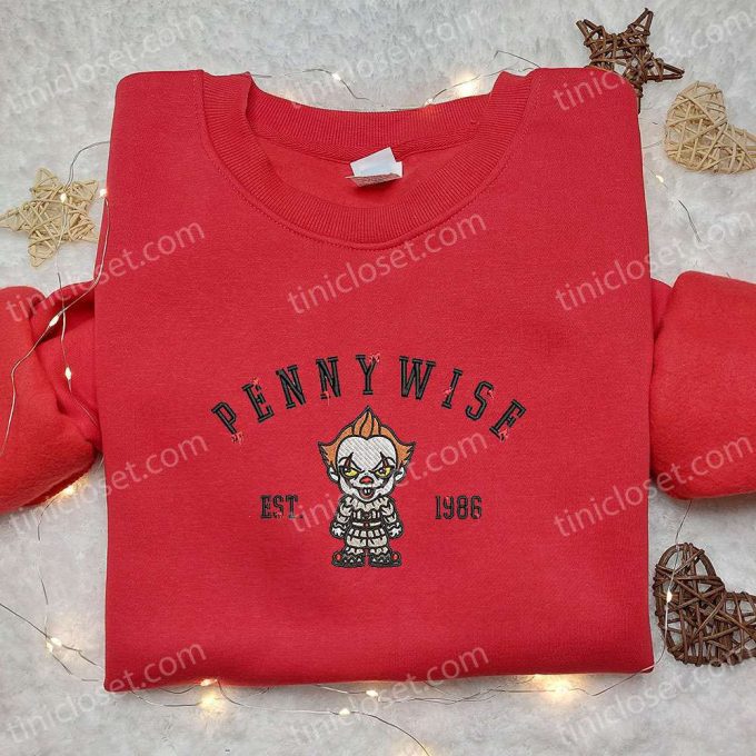 Chibi Pennywise Est 1986 Embroidered Shirt & Spooky Funny Halloween Hoodies