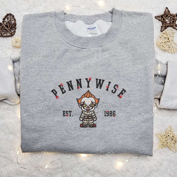 Chibi Pennywise Est 1986 Embroidered Shirt & Spooky Funny Halloween Hoodies