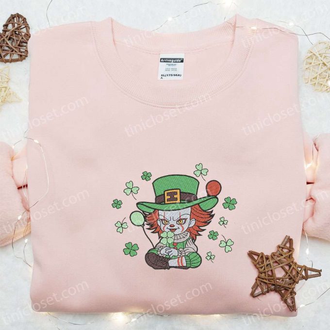 Chibi Pennywise Shamrock Embroidered Shirt & Hoodie: Best Saint Patrick’s Day Gift Ideas