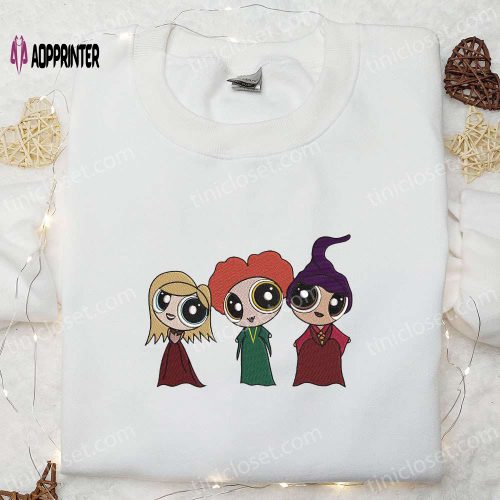 Chibi Sanderson Sisters x Powerpuff Girls Embroidered Shirt: Hocus Pocus & Halloween Delight