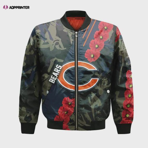 Chicago Bears Camo Logo Pattern Bomber Jacket – Black And Gray