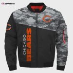 Chicago Bears Camo Logo Pattern Bomber Jacket – Black And Gray