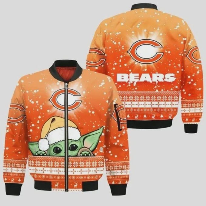 Chicago Bears Christmas Pattern Bomber Jacket – Orange