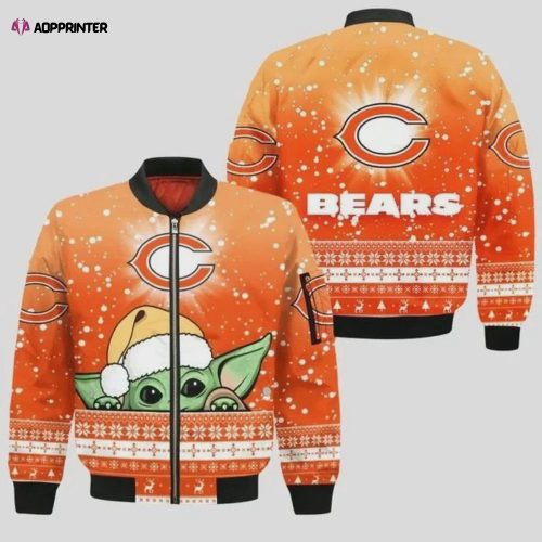 Chicago Bears Logo Pattern Bomber Jacket – Orange And Navy Blue