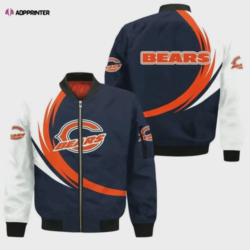 Chicago Bears Heart ECG Line Pattern Bomber Jacket – Blue White