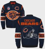 Chicago Bears Logo And Helmet Pattern Bomber Jacket – Blue Orange