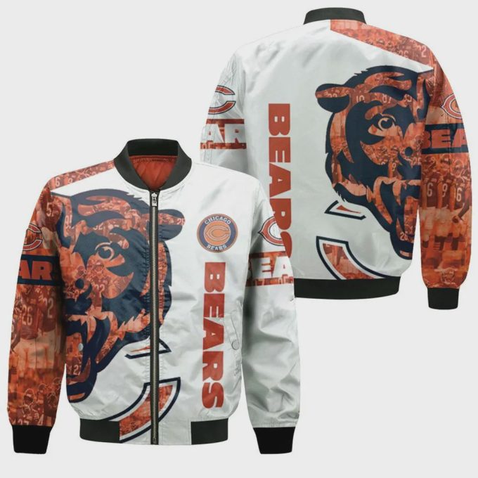 Chicago Bears Pattern Bomber Jacket – White And Orange