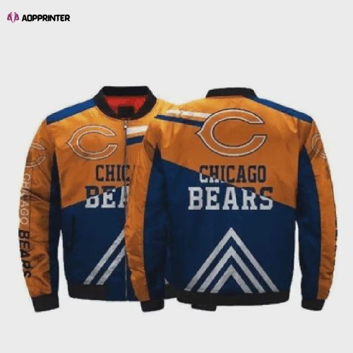 Chicago Bears Team Logo Pattern Bomber Jacket – Orange And Navy