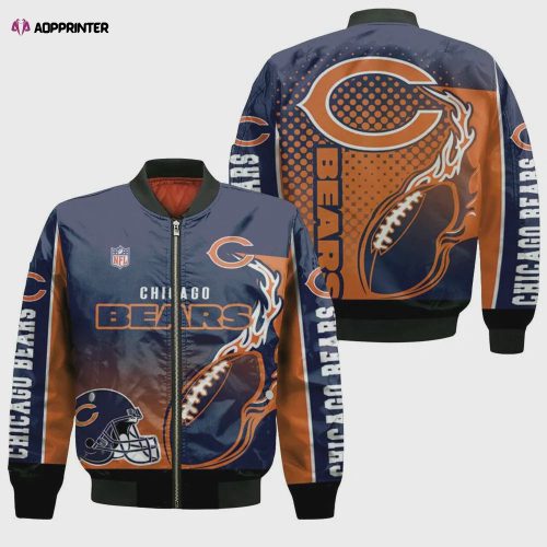 Chicago Bears Team Logo Pattern Bomber Jacket – Blue And Orange