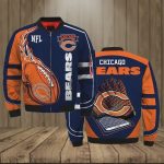 Chicago Bears Team Logo Pattern Bomber Jacket – Orange And Navy Blue