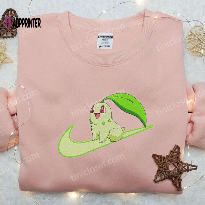 Chikorita x Nike Swoosh Anime Hoodie Pokemon & Nike Inspired Embroidered Shirts