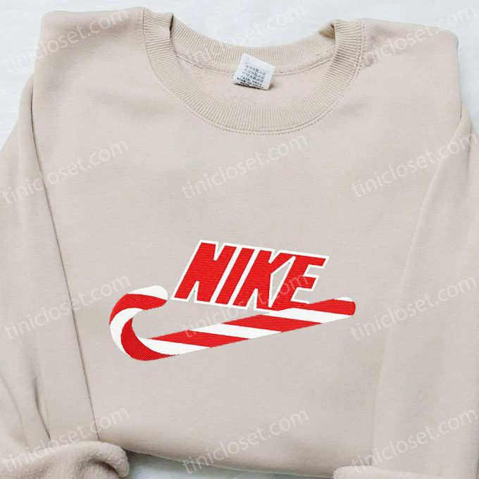 Christmas Candy x Nike Embroidered Sweatshirt: Unique Nike Inspired Shirt Perfect Christmas Gift Ideas