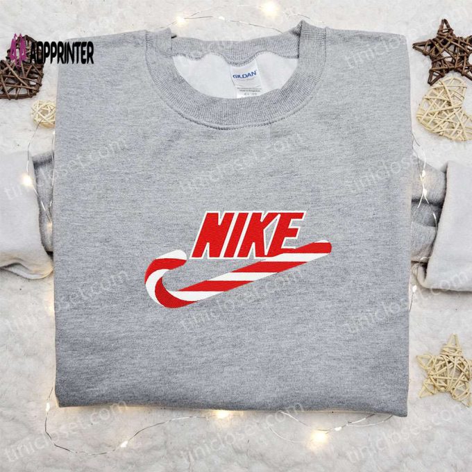 Christmas Candy x Nike Embroidered Sweatshirt: Unique Nike Inspired Shirt Perfect Christmas Gift Ideas