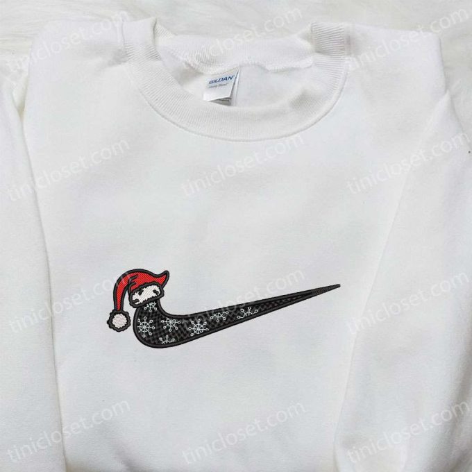 Custom Christmas Hat x Swoosh Embroidered Shirt & Hoodie by Nike: Festive Nike Embroidered T-shirt