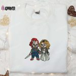 Chucky and Tiffany Embroidered Shirt: Scary Halloween Gifts for Family