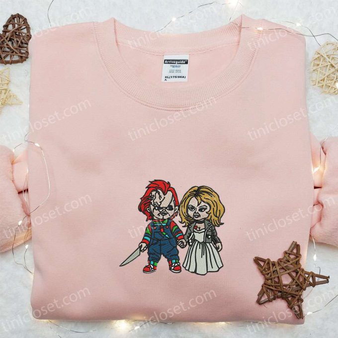 Chucky and Tiffany Embroidered Shirt: Scary Halloween Gifts for Family