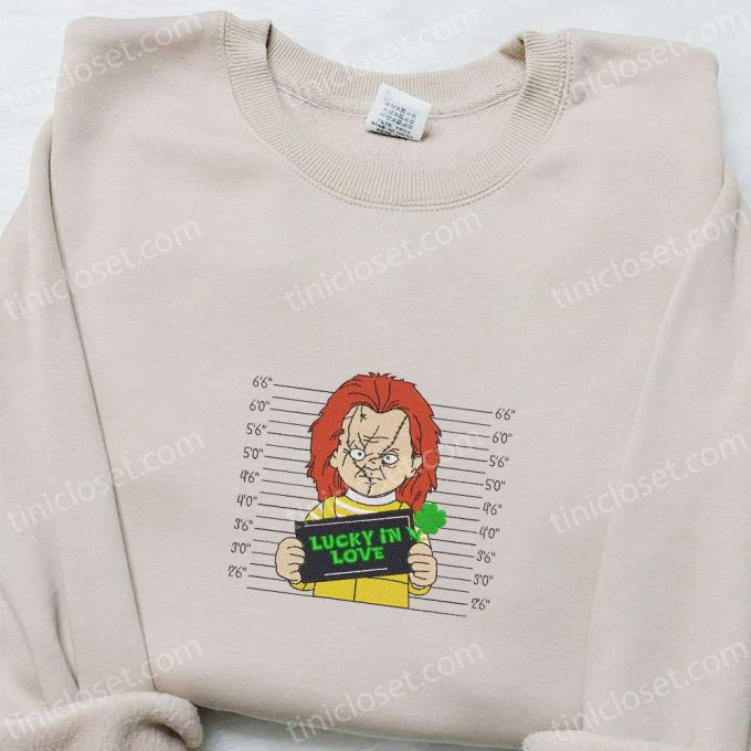 Chucky Lucky In Love Embroidered Shirt Saint Patrick s Day Hoodie & Horror Movie T-Shirt